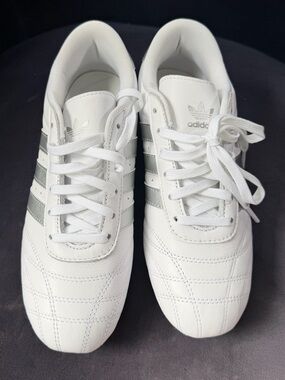 adidas taekwondo White Leather Sneakers with Grey Three Stripes